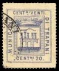 Marca da Bollo del Comune di TRAPANI su Carta Bianca Sottile di dimensioni 22 x 26,5 mm