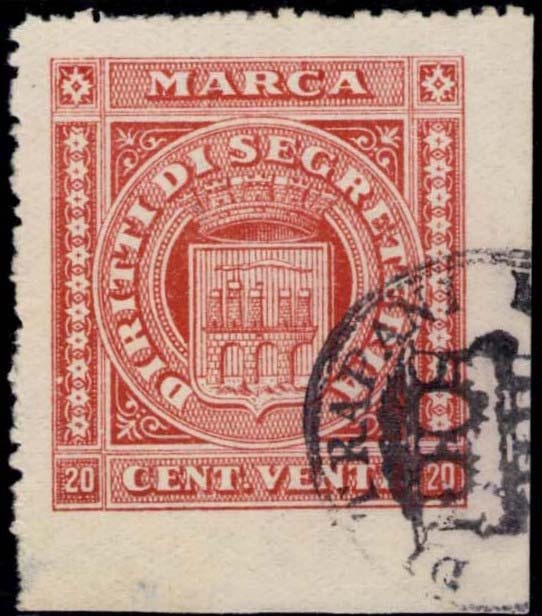 Marca da Bollo del Comune di TRAPANI su Carta Bianca Sottile di dimensioni 28,5 x 31 mm