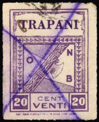 Marca da Bollo del Comune di TRAPANI su Carta Bianca Sottile di dimensioni mm