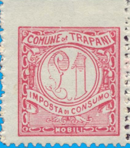 Marca da Bollo del Comune di TRAPANI su Carta Bianca di dimensioni 23 x 29 mm