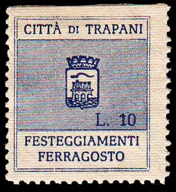 Marca da Bollo del Comune di TRAPANI su Carta Bianca Sottile di dimensioni 23 x 26 mm
