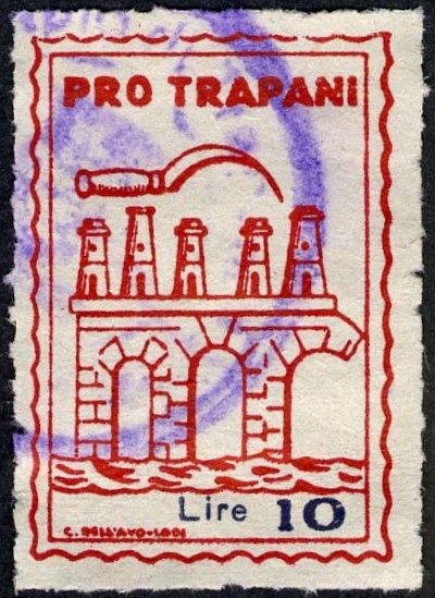 Marca da Bollo del Comune di TRAPANI su Carta Bianca di dimensioni 22 x 32 mm