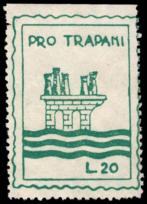 Marca da Bollo del Comune di TRAPANI su Carta Bianca di dimensioni 29 x 40 mm