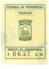 Marca da Bollo del Comune di TRAPANI su Carta Bianca Sottile di dimensioni 34 x 45 mm