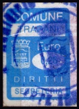 Marca da Bollo del Comune di TRAPANI su Carta Bianca di dimensioni 14 x 21 mm