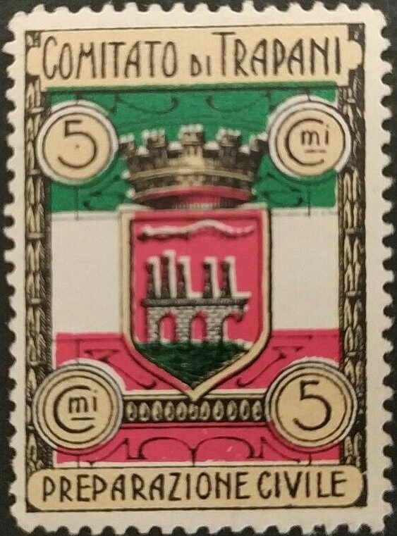 Marca da Bollo del Comune di TRAPANI su Carta Bianca di dimensioni 22,5 X 33 mm