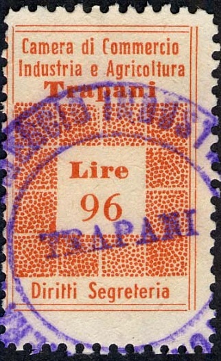 Marca da Bollo del Comune di TRAPANI su Carta Bianca di dimensioni 19,5 x 29 mm