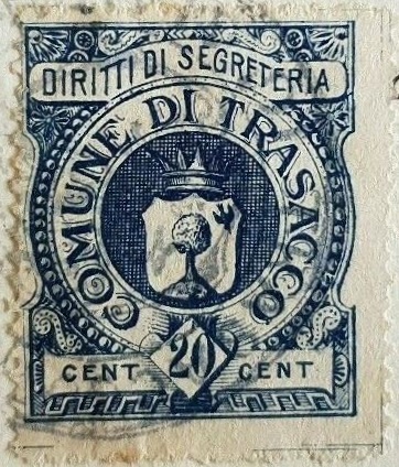 Marca da Bollo del Comune di TRASACCO su Carta Bianca Sottile di dimensioni mm
