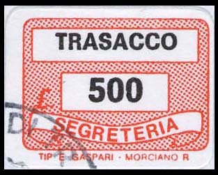 Marca da Bollo del Comune di TRASACCO su Carta Bianca di dimensioni 19 x 14 mm