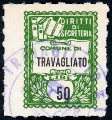 Marca da Bollo del Comune di TRAVAGLIATO su Carta Bianca di dimensioni 17 x 22,5 mm