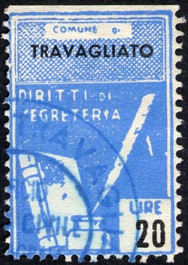 Marca da Bollo del Comune di TRAVAGLIATO su Carta Bianca di dimensioni 21,5 x 32,5 mm