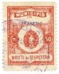 Marca da Bollo del Comune di TRAVESIO su Carta Bianca Sottile di dimensioni 23,5 X 30,5 mm