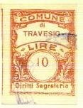 Marca da Bollo del Comune di TRAVESIO su Carta Bianca di dimensioni 22 x 29,5 mm