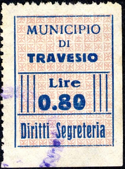 Marca da Bollo del Comune di TRAVESIO su Carta Bianca di dimensioni mm