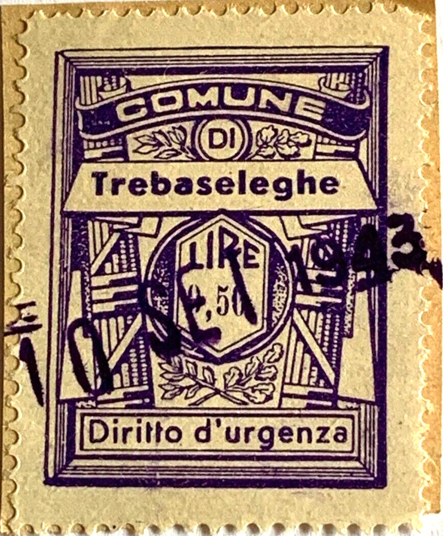 Marca da Bollo del Comune di TREBASELEGHE su Carta Bianca di dimensioni 22 x 28 mm