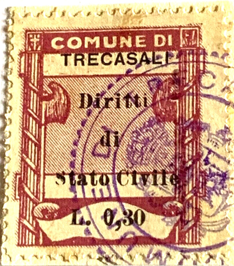 Marca da Bollo del Comune di TREBASELEGHE su Carta Bianca di dimensioni 22 x 28 mm