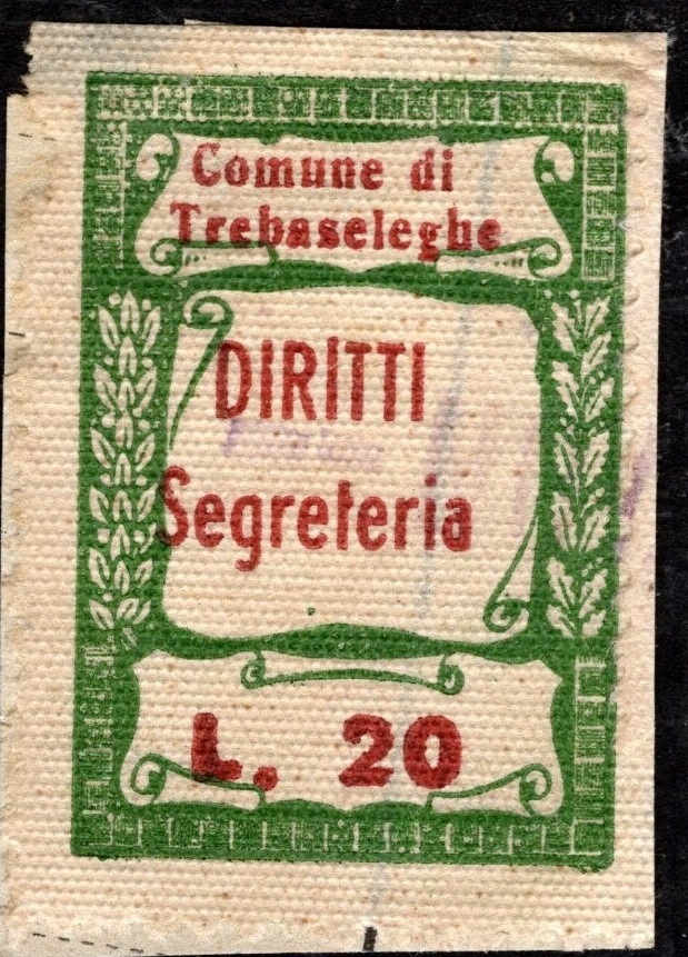 Marca da Bollo del Comune di TREBASELEGHE su Carta Bianca di dimensioni 22 x 36 mm