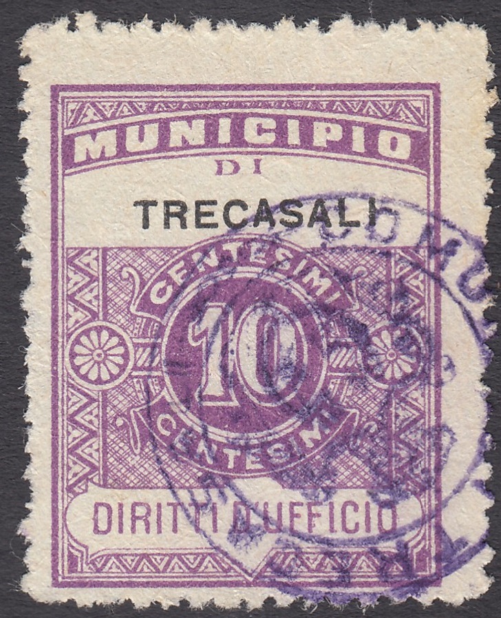 Marca da Bollo del Comune di TRECASALI su Carta Bianca Sottile di dimensioni 23,5 c 30,5 mm