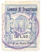 Marca da Bollo del Comune di TRECASTAGNI su Carta Bianca di dimensioni 26 x 35 mm