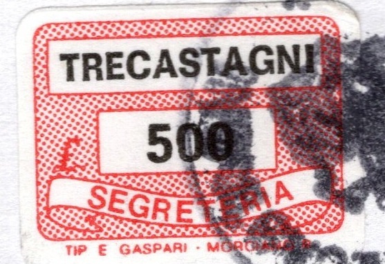 Marca da Bollo del Comune di TRECASTAGNI su Carta Bianca di dimensioni 20 x 14 mm