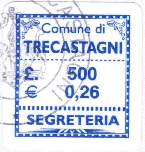Marca da Bollo del Comune di TRECASTAGNI su Carta Bianca di dimensioni 20 x 20 mm