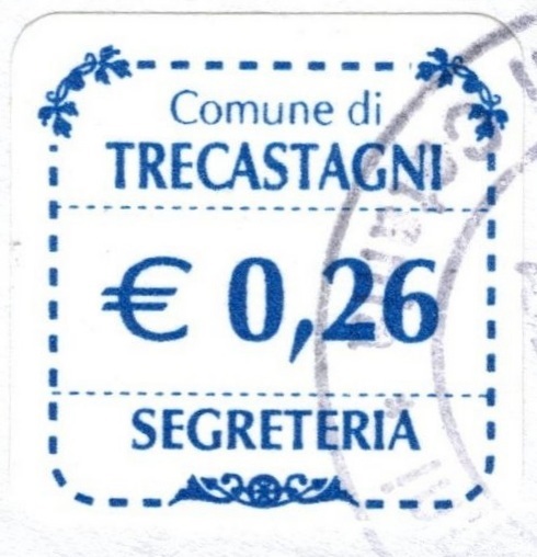 Marca da Bollo del Comune di TRECASTAGNI su Carta Bianca di dimensioni 20 x 20 mm
