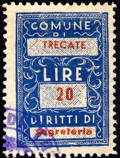 Marca da Bollo del Comune di TRECATE su Carta Bianca Sottile di dimensioni mm