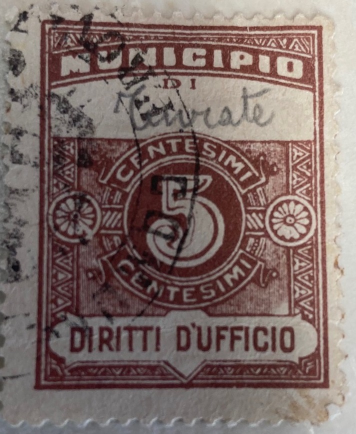 Marca da Bollo del Comune di TRECATE su Carta Bianca Sottile di dimensioni 21 X 27 mm