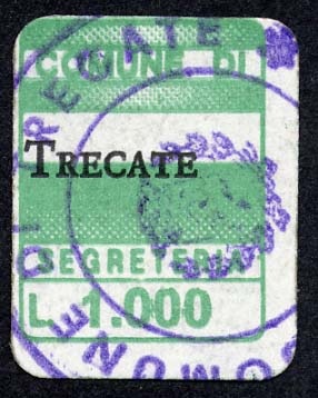 Marca da Bollo del Comune di TRECATE su Carta Bianca di dimensioni 15 x 20 mm