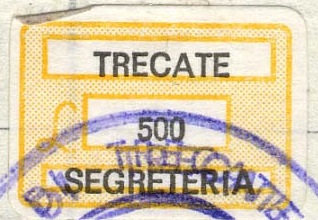Marca da Bollo del Comune di TRECATE su Carta Bianca di dimensioni 18,5 x 12,5 mm