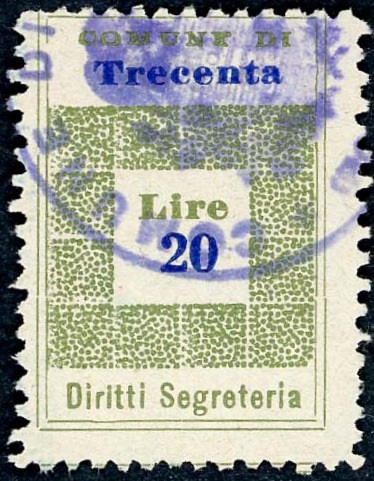 Marca da Bollo del Comune di TRECENTA su Carta Bianca di dimensioni 19,5 x 28,5 mm