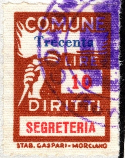 Marca da Bollo del Comune di TRECENTA su Carta Bianca di dimensioni 17 x 27 mm