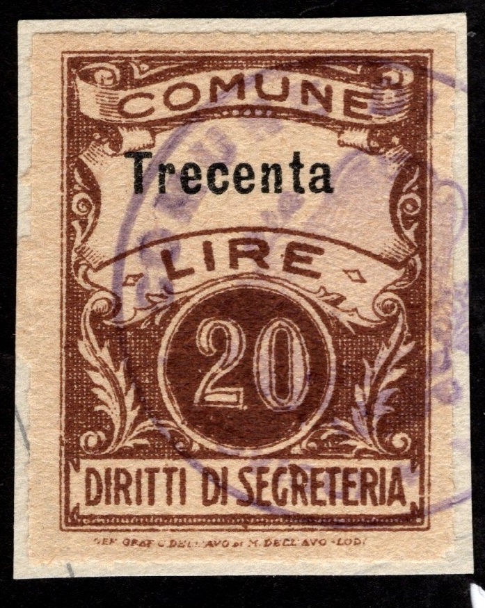 Marca da Bollo del Comune di TRECENTA su Carta Bianca di dimensioni 21 x 29 mm