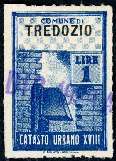 Marca da Bollo del Comune di TREDOZIO su Carta Bianca Sottile di dimensioni 22,5 x 29 mm