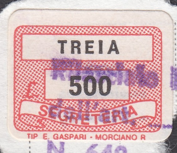 Marca da Bollo del Comune di TREIA su Carta Bianca di dimensioni 19 x 14 mm