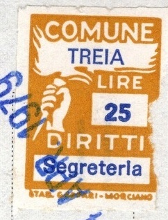 Marca da Bollo del Comune di TREIA su Carta Bianca di dimensioni 15 x 23 mm