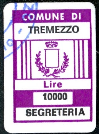 Marca da Bollo del Comune di TREMEZZO su Carta Bianca di dimensioni 15 x 19 mm