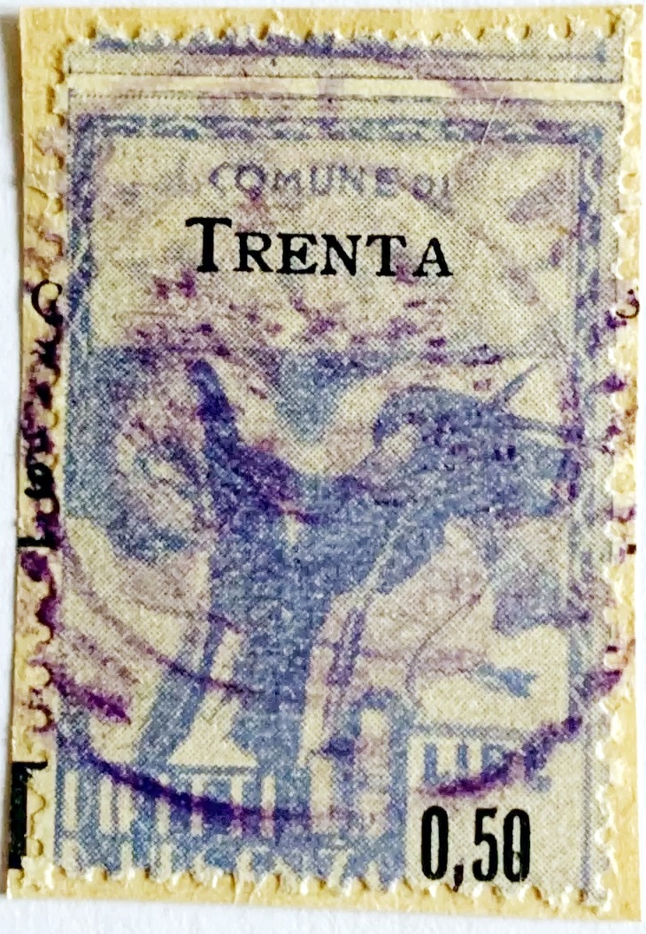Marca da Bollo del Comune di TRENTA su Carta Bianca di dimensioni 22,5 X 33 mm