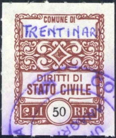Marca da Bollo del Comune di TRENTINARA su Carta Bianca di dimensioni mm