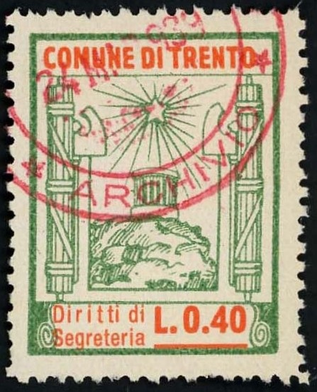 Marca da Bollo del Comune di TRENTO su Carta Bianca di dimensioni 23 x 30,5 mm