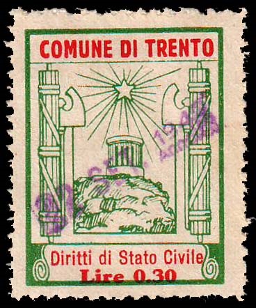 Marca da Bollo del Comune di TRENTO su di dimensioni 24 x 31 mm