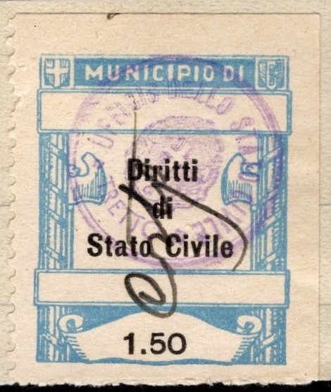 Marca da Bollo del Comune di TRENTO su Carta Bianca di dimensioni 23 x 29 mm