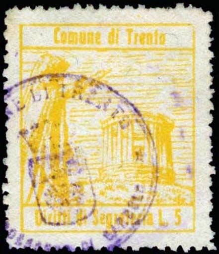 Marca da Bollo del Comune di TRENTO su Carta Bianca Sottile di dimensioni 24 x 29 mm