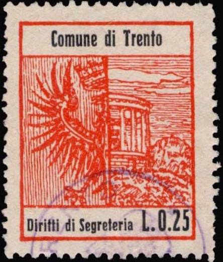 Marca da Bollo del Comune di TRENTO su Carta Bianca di dimensioni 24 x 30 mm