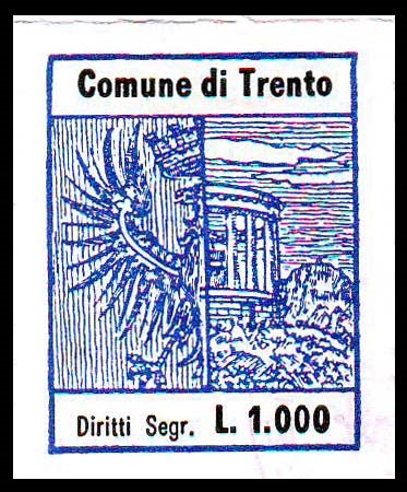 Marca da Bollo del Comune di TRENTO su Carta Bianca di dimensioni 24 x 30,5 mm