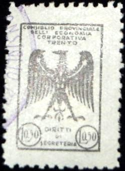 Marca da Bollo del Comune di TRENTO su Carta Bianca di dimensioni 15 x 23 mm