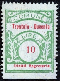 Marca da Bollo del Comune di TRENTOLA DUCENTA su Carta Bianca Sottile di dimensioni 21,5 x 28,5 mm