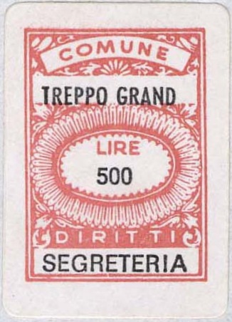Marca da Bollo del Comune di TREPPO GRANDE su Carta Bianca di dimensioni 16,5 x 28,5 mm