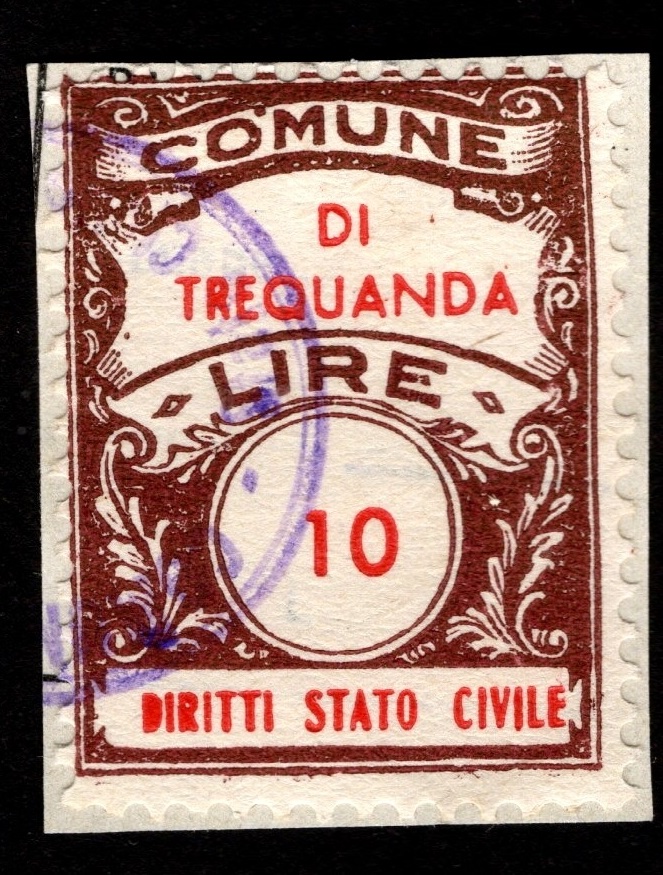 Marca da Bollo del Comune di TREQUANDA su Carta Bianca di dimensioni 21 x 29 mm