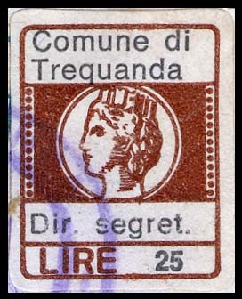 Marca da Bollo del Comune di TREQUANDA su Carta Bianca di dimensioni 16 x 20 mm